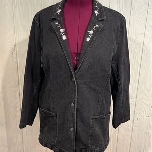 DENIM & CO Jean Jacket / Blazer With Embroidery longer style size 1X